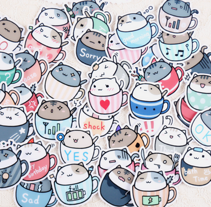 Cat in Cup Stickers