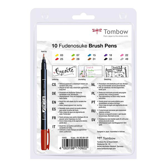 Conjunto 10 Brush Pens Tombow Fudenosuke