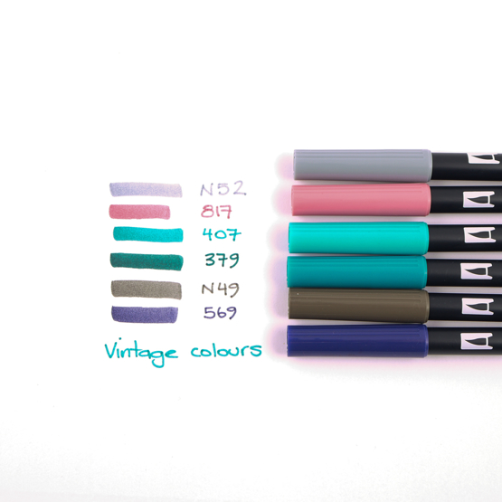 Brush Pens Tombow Dual - Conjunto 6 Vintage