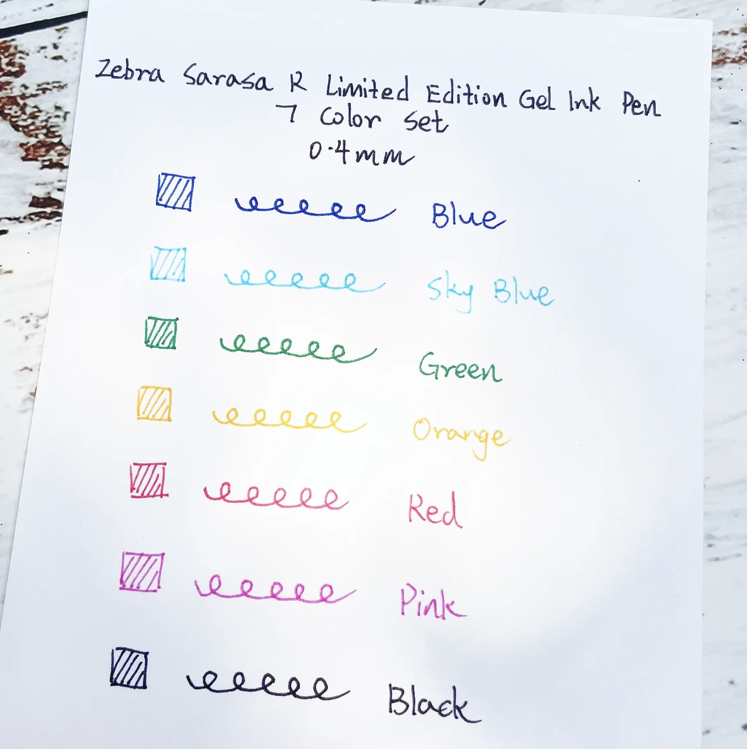 Canetas de gel Zebra Sarasa R - Conjunto 7 cores